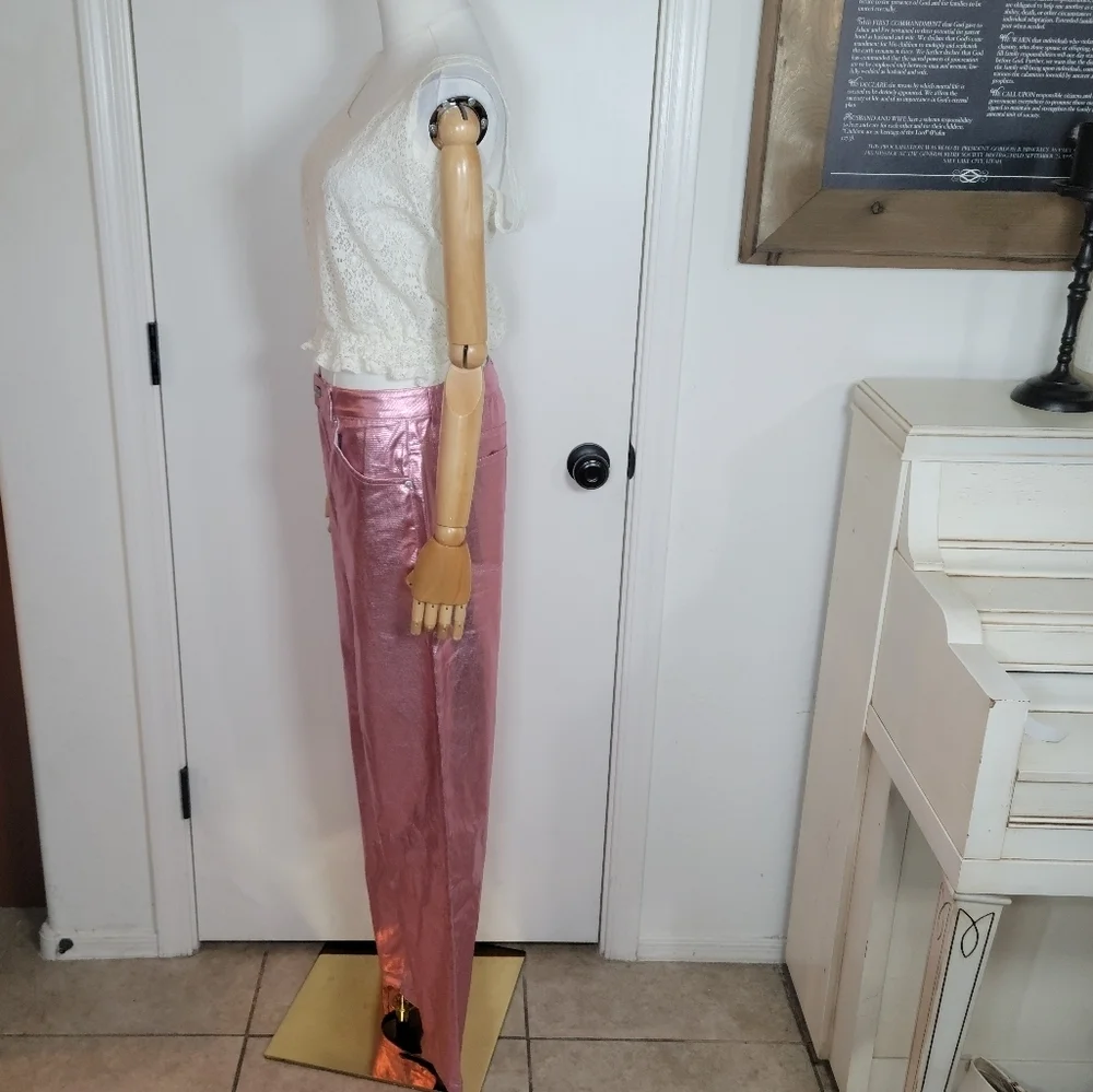 Meshki Minnie Metallic Pink Straight Jeans Size M